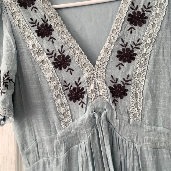 Baltic Born Blue Floral Embroidered Lace Tiered Maxi Dress BD4716-FL Small - Picture 7 of 10